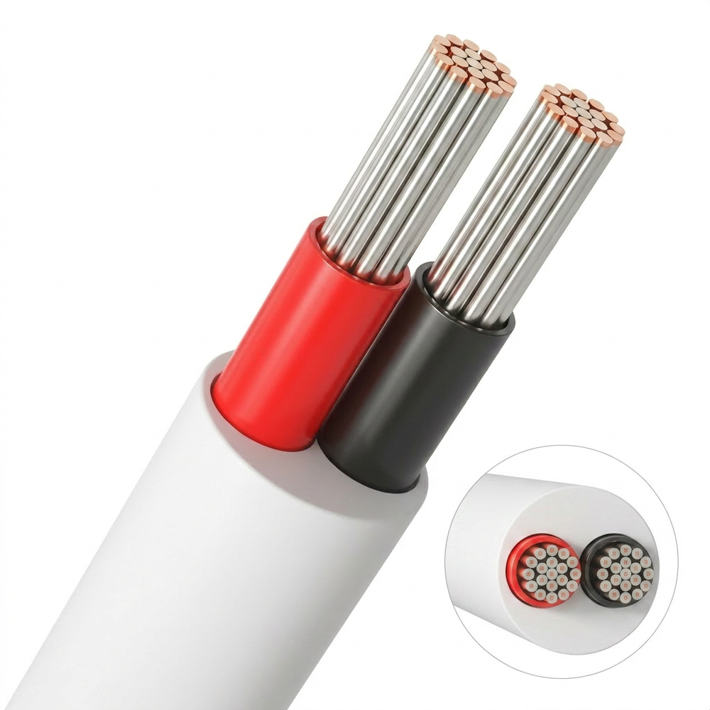 5m Kabel rød/sort, hvid rund - 2x0,35mm ², 12V-24V, til LED strip
