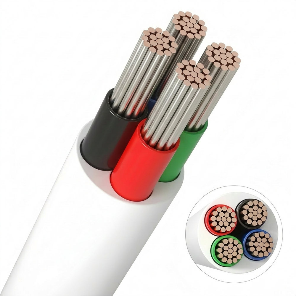 10m RGB kabel, hvid rund - 4x0,35mm ², 12V-24V til LED strip