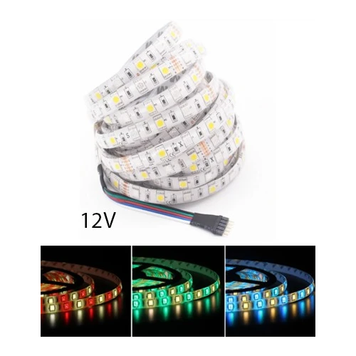 5m 12W/m RGB+WW LED strip - 12V, IP65, 60 LED pr. meter