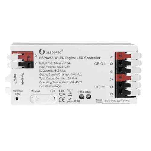 Gledopto RGBIC Wifi controller - 12V/24V, 12V (180W) 24V (360W)