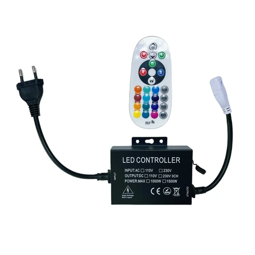RGB 16x16 Neon flex kontroller med fjernbetjening - Inkl. endeprop, 230V, memory funktion, Radiostyret, maks. 100 m