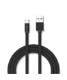 MicroUSB kabel 1m sort - Bomuldsstof, MicroUSB til USB-A