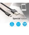MicroUSB kabel 1m sort - Bomuldsstof, MicroUSB til USB-A