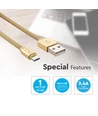 MicroUSB kabel 1m messingfarvet - Bomuldsstof, MicroUSB til USB-A