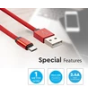 MicroUSB kabel 1m rød - Bomuldsstof, MicroUSB til USB-A