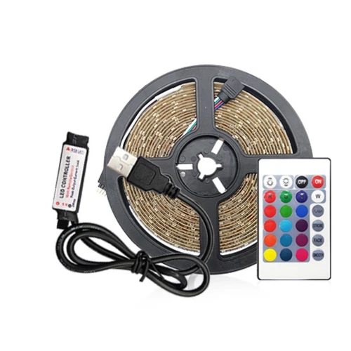 1 m. USB RGB LED strip til TV og PC - Inkl. controller og fjernbetjening, 60 LED pr. meter