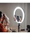 LED Ring light med stativ - 55W, Ø44cm, 3 telefonholdere, fjernbetjening, 3200K-5800K