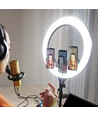 LED Ring light med stativ - 55W, Ø44cm, 3 telefonholdere, fjernbetjening, 3200K-5800K