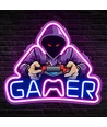 Gamer neon skilt med LED lys - Stor model 39x33 cm, perfekt til gaming værelse