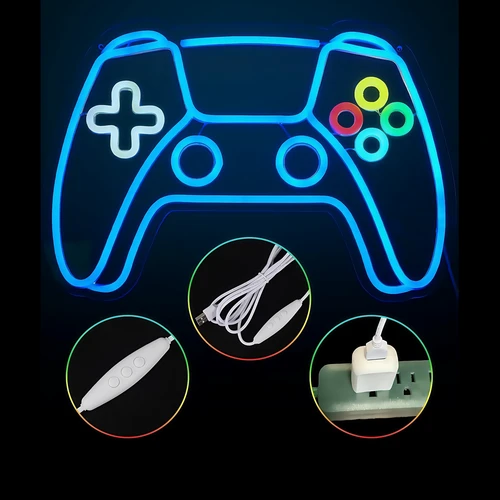 Controller neon skilt  gamepad, LED lys - Stor model 39x27 cm, perfekt til gaming værelse