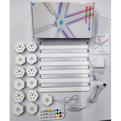Hexa-Light RGBIC Sort komplet sæt - 9 lysskinner, vægmonteret, Bluetooth app, USB