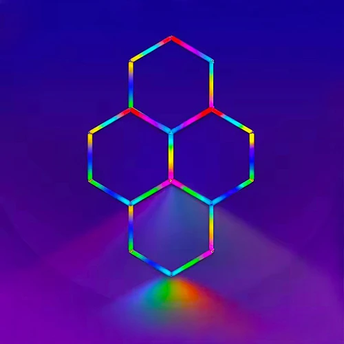 Hexagon RGBIC 4 felter komplet sæt - 64W. inklusiv bluetooth controller og strømforsyning