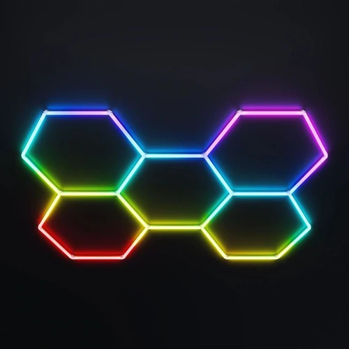 Hexagon RGBIC 5 felter komplet sæt - 80W. inklusiv bluetooth controller og strømforsyning