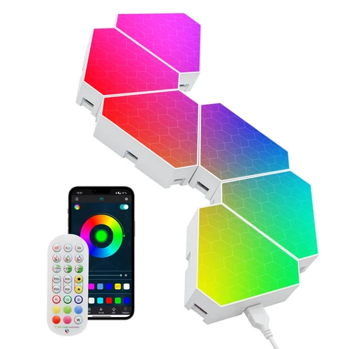 RGBIC Hexagon Tri Panels sæt 6 stk. - fjernbetjening, app styring, væglys