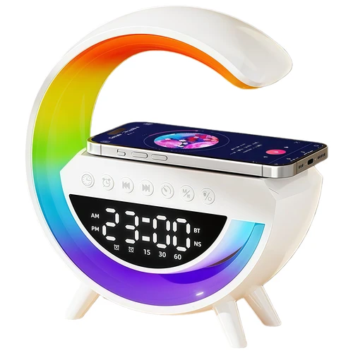 G-formet RGBIC lampe - Trådløs oplader, 24x23cm, Hvid, Bluetooth, 5V USB