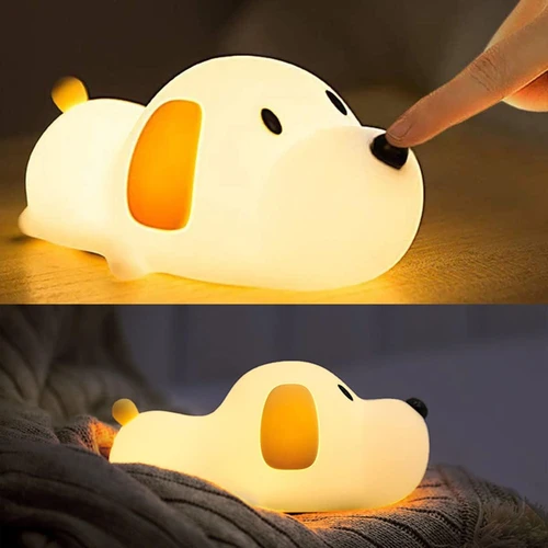 MOCHI Hundehvalp natlampe i blød silikone - genopladelig, varm/neutral hvid