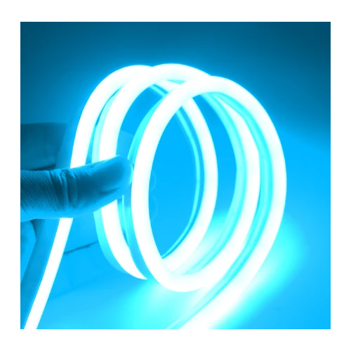 Lyseblå 8x16 Neon Flex LED - 5 meter, 8W pr. meter, IP67, 12V