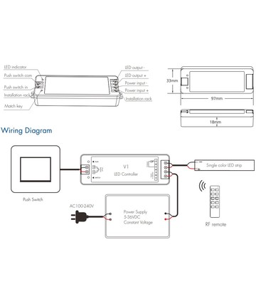 LEDlife rWave controller og fjernbetjening monteret til styring af lysstyrke