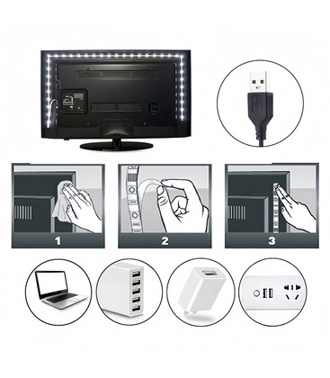 Installation af USB LED strip bag skærm som alternativ til fast montering.